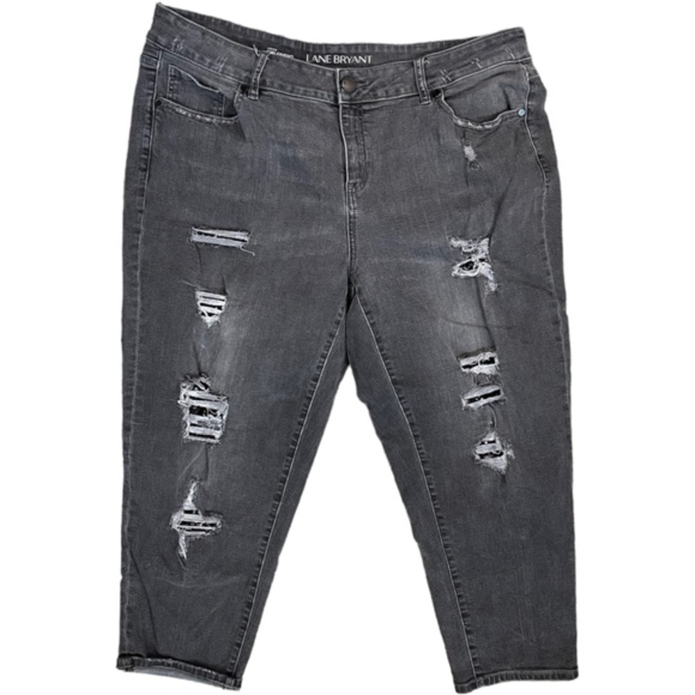 LANE BRYANT Jeans Low Rise Girlfriend Black Medium Wash Destroyed Size 20